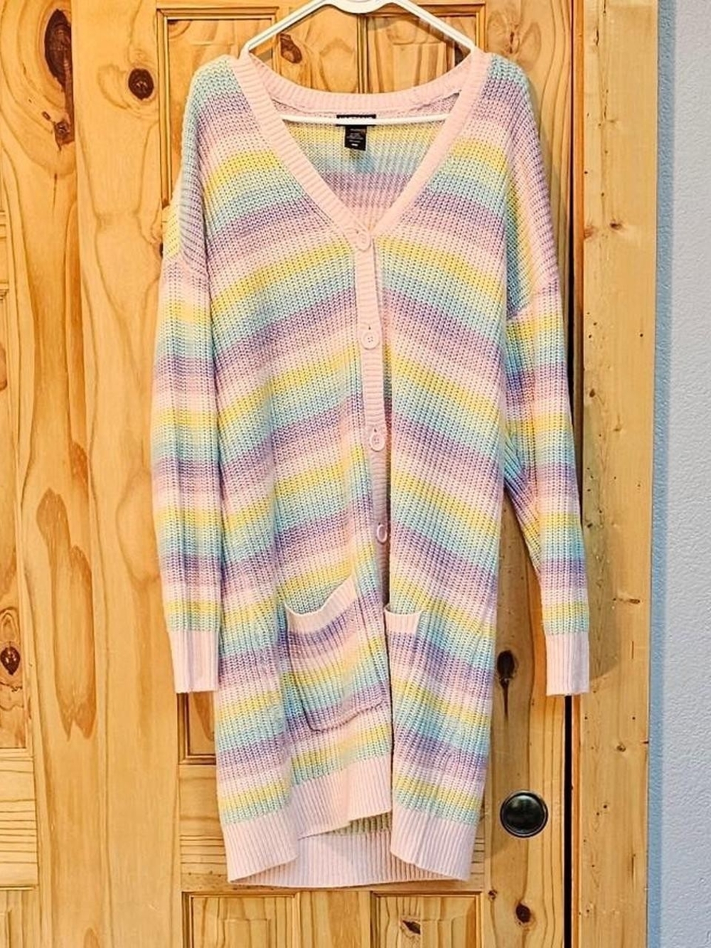 Hot Topic Pastel Striped V-Neck Button Cardigan